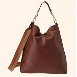 NWT Vince Camuto Chocolate Brown Leather Oversized Hobo Bag with 2 Straps